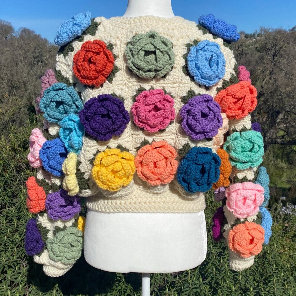 Handmade Crochet Flower Cardigan - Picture 2 of 11